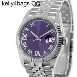 Clean Factory Montre de luxe pour homme Rolaxs Datejust Japon Montre mécaniqueSuper Quartz Endurance Marque Une toute nouvelle montre Datejust 36 mm Or blanc Acier Violet Roman