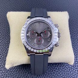 Clean Modify Watch SA4130 Beweging 4130 Mosan Diamond Grens Au750 Natuurlijke rubberen riem Saffier Crystal Glass Gray Magic Dial CF