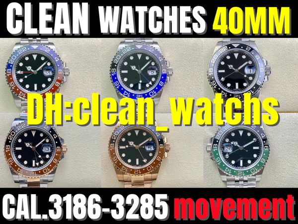 Clean Watch Relojes para hombre 3186 O 3285 Dos movimientos 40 mm Cerámica roja y azul con la boca Batman zurdo B8