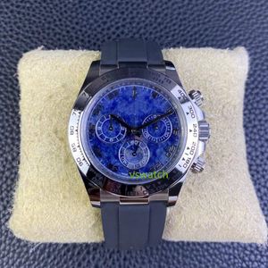Schone horloge timingfunctie 4130 Bewegdiameter 40 mm Blue Garnet Foner Mica Dial 904L Steel Strip Saffier Crystal Glass Waterdicht