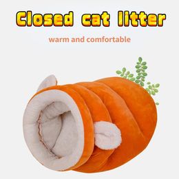 Nettoyeurs litière fermée pour chat, sac de couchage chaud pour animal de compagnie, chaton, chiot, maison épaisse, hiver, petit chien, lit semi-fermé, fournitures pour animaux de compagnie