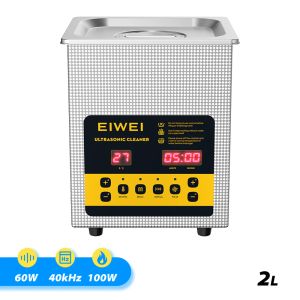 Nettoyers Eiwei Ultrasonic Cleaner Bath 2L 60W 40KHz avec Degas Heating Timer Digital Display Ultrasound Home Appliance