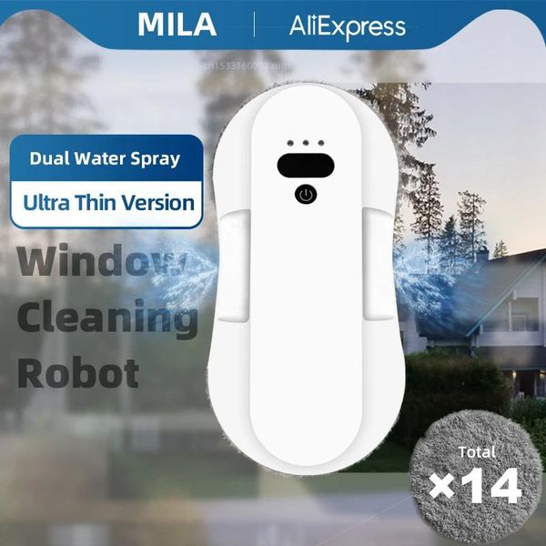 Mila Robot de nettoyage de vitres avec aspirateur robotique à double pulvérisation d'eau pour le lavage du verre, laveuse électrique, appareil électroménager intelligent