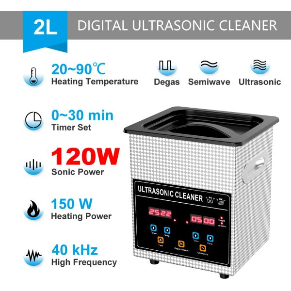 Limpiadores skymen ultrasononic limpiadora baño 2L 60W con temporizador de calentador pantalla digital de cesta de acero inoxidable ultrasonido electrodomésticos