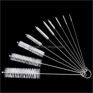 Brosses de nettoyage 10 pièces ensemble inoxydable doux cheveux aspiration verre tube nettoyant bouteille en nylon réservoir de poisson tuyau brosse outils ménagers Drop Del Dhndi