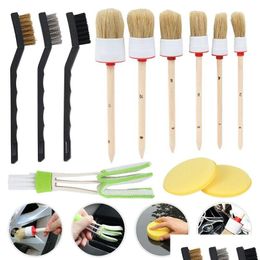 Brosses de nettoyage 12pcs / 1set Kit de brosse de détail d'intérieur de voiture professionnelle Outils de roue de cheveux de sanglier de motif 201214 Drop Livraison Home Garden Otsyb