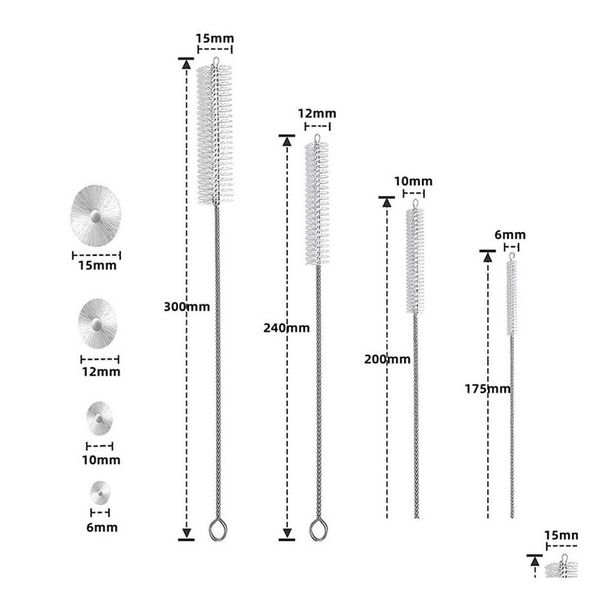 Cepillos de limpieza 200 piezas Clean Nylon St Sts para beber para botella y tubo de taza para sorber 304 Cepillo de cerdas suaves de acero inoxidable Entrega de gotas Dhwmi