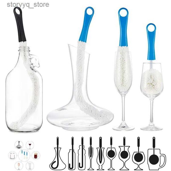 Brosses de nettoyage 3 pièces/lot brosse de nettoyage de bouteille de vin éponge mousse carafe à vin verres à pied tasse d'eau en verre brosse de lavage outils de nettoyage à domicile 3 couleurs L240304