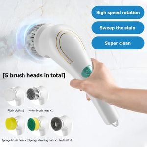 Cleaning Brushes 5in1 Handheld Electric Brush for Bathroom Toile and Tub Rags Kitchen Washing Home Tools Dropship 231027