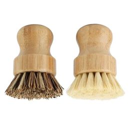Cepillos de limpieza Cepillos de fregado de platos de bambú Cocina Fregadores de limpieza de madera para lavar Cacerola de hierro fundido Olla Cerdas de sisal naturales S13 Dhikk