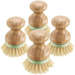 Cepillos de limpieza Madera de bambú Redondo Mini Palm Scrub Brush Cerdas rígidas Lavado húmedo Platos Ollas Sartenes Verduras Gota Entrega Home Gard Dhkc4