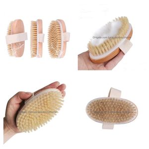 Brosses de nettoyage Brosse de bain Peau sèche Corps Doux Poils naturels Spa Les brosses de douche en bois sans poignée Livraison directe Maison Jardin H Dh6Nu