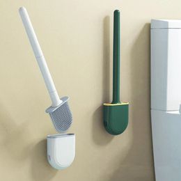 Reinigingsborstels Ademende toiletborstel Water Lekbestendig met basis Siliconen WC Flat Head Flexibele zachte borstelharen Borstel met snelle drooghouder