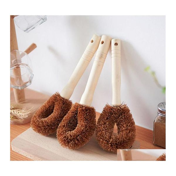 Nettoyage des brosses de noix de coco pinceau en bois à manches longues fournitures de cuisine accessoires artefacts Drop livraison maison jardin housekee dhqr1