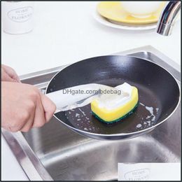 Brosses de nettoyage Outil de lavage de vaisselle Distributeur de savon Poignée Bols rechargeables Casseroles Tasses Éponge de nettoyage Brosse pour outils de cuisine propres 20 Dhst0