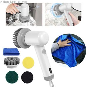 Cleaning Brushes Electric Household Brush Rechargeable Power Spin Scrubber With Multifunctional Replacement Heads Bathroom Q231221