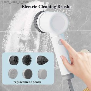 Cleaning Brushes Electric Household Brush Rechargeable Power Spin Scrubber With Multifunctional Replacement Heads Bathroom Q231219