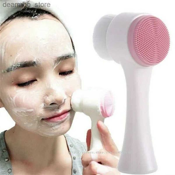 Cepillos de limpieza cara Cepillo de limpieza Doble cara Massaer Arandela Facial Facial Facial Cuermo Cleansin Massae Mini Skin Beauty Scrubber L49