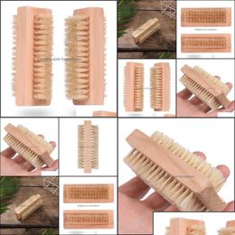 Brosses de nettoyage Outils ménagers Housekee Organisation Maison Jardin Brosse à ongles en bois Poils de sanglier naturels à deux faces Wo Ots1P