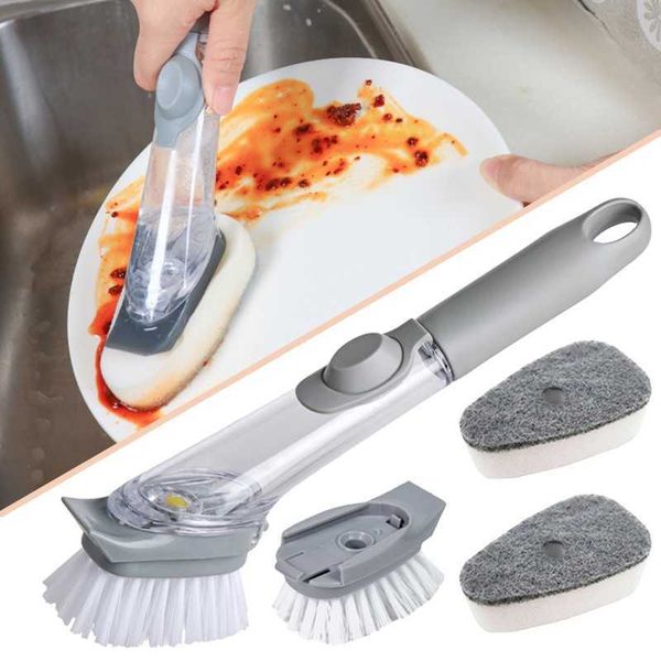 Cepillos de limpieza Herramientas de limpieza de cocina Cepillo para platos de mango largo Dispensador de jabón líquido Limpiador Cepillo para fregar platos Esponja para lavar platos Toallita para lavar G230523