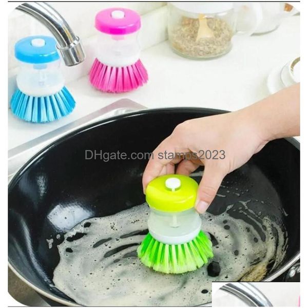 Brosses de nettoyage Pot de cuisine brosses de nettoyage de vaisselle ustensiles avec distributeur de savon liquide vaisselle accessoires ménagers vente en gros Drop Dh1E7