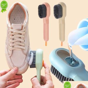 Cepillos de limpieza Matic Zapato líquido con dispensador de jabón Mango largo Cerdas suaves Limpiador de cepillo para ropa doméstica Entrega de gota H DH7DV