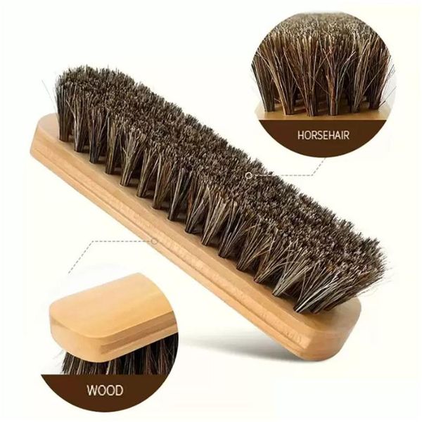 Brosses de nettoyage Cire polyvalente poussière de polissage enlever la brosse à chaussures en cuir naturel véritable crin de cheval outil doux Bootpolish pour daim Nubuck Dhxor