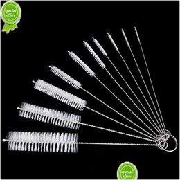 Brosses de nettoyage Nouveau 10 pièces ensemble en acier inoxydable doux cheveux aspiration tube de verre nettoyant brosses bouteille en nylon réservoir de poisson tuyau brosse ménage Clea Dhkdc