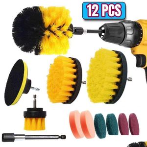 Cleaning Brushes New 12 Pcs Electric Drill Brush Kit Scrubber Cleaning For Carpet Glass Car Kitchen Bathroom Toilet Tools Household Dr Dhtig