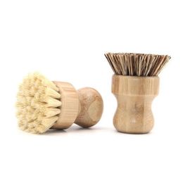 Reinigingsborstels Kwaliteit Handheld houten borstel ronde handgreep pot borstels sisal palmgerecht kom pan reiniging keuken klusjes wrijfgereedschap dr dhjuq