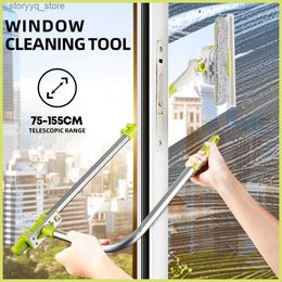 Cepillos de limpieza SDARISB Herramienta de limpieza de ventanas extensible 2 en 1 Cepillo de limpieza de ventanas Raspador de silicona Herramientas de limpieza 180 Limpiador de limpieza giratorio L240304