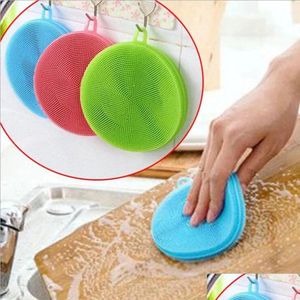 Brosses de nettoyage Simple Sile Dish Bowl Mtifunction 8 couleurs Tampon à récurer Pot Pan Wash Brush Cleaner Cuisine Vaisselle Outil de lavage Drop Dhque