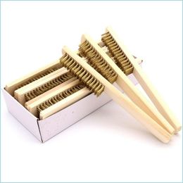 Brosses de nettoyage manche en bois fil de laiton brosse de cuivre pour appareils industriels surface polissage intérieur meulage nettoyage 6x16 rangée main Dhytm