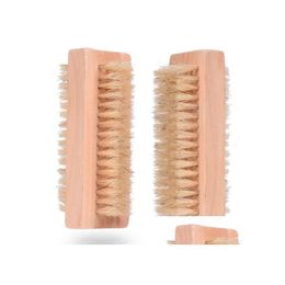 Brosses de nettoyage Brosse à ongles en bois Poils de sanglier naturels double face Manucure en bois Spa Nettoyage des mains double surface 10 cm Livraison directe Dhaqh