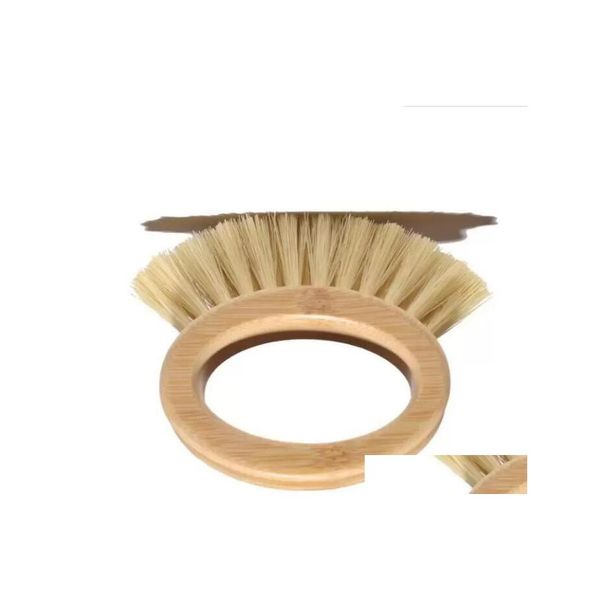 Brosses de nettoyage Brosse à manche en bois Anneau ovale créatif Sisal Lavage de la vaisselle en bambou naturel Fournitures de cuisine à domicile Inventaire en gros D Dhiza