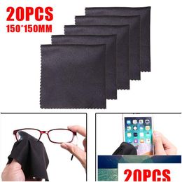 Chiffons de nettoyage 20pcs carré noir microfibre classe chiffon lentille oculaire lunettes de téléphone portable sn nettoyage lingettes nettoyant lunettes accès Dhqtq