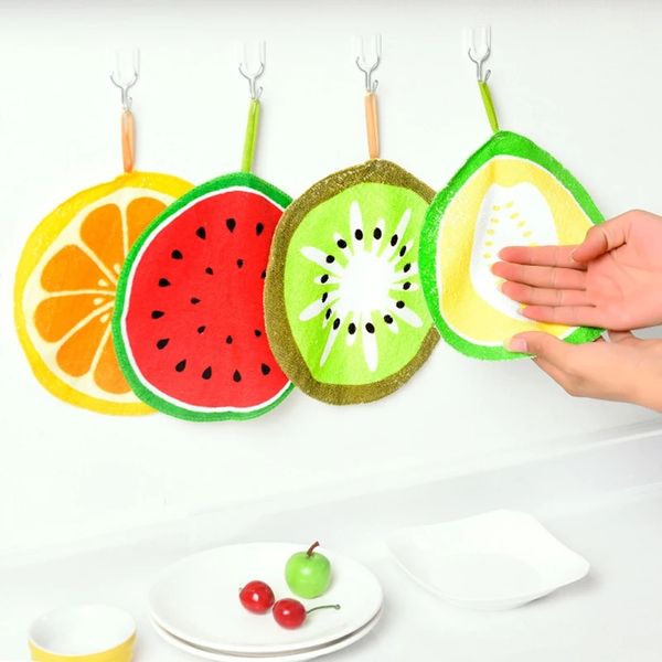 Chiffons de nettoyage suspendus motif de fruits de dessin animé essuie-mains lingettes absorbantes de cuisine serviettes de nettoyage mouchoirs pour enfants Inventaire en gros