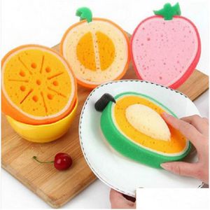 Chiffons De Nettoyage Laver Serviette À Vaisselle Fruits Forme Chiffons Épaissir Tampon À Récurer Éponge Tissu Meubles Salle De Bains Cuisine Torchon Drop Delive Dh4Ka