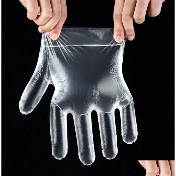 Guantes de limpieza 100Pcsis1Bag Guante de alimentos de plástico polivinílico desechable para comer grasiento Buena calidad Pe Transparente Entrega de gotas Homefavor Dhset