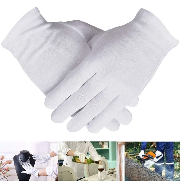Guantes de limpieza 12 pares de algodón blanco para manos secas Hidratante Eczema Trabajo de inspección Sirviendo Paño estirable lavable 230809