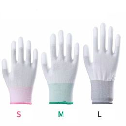 Schoonmaakhandschoenen 12PairsDozen Nylon PU Vingercoating Witte Handschoen Antistatisch Schoon Gebreid 230809