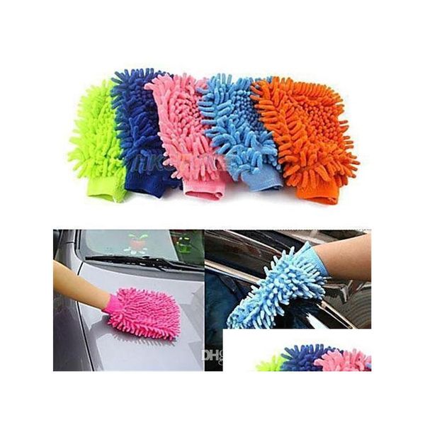 Guantes de limpieza Mano de coche Toalla suave Microfibra Chenille Lavado Coral Fleece Anthozoan Esponja Lavado de tela Cuidado Gota Entrega Inicio Gar Dhie7