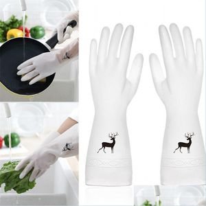 Gants De Nettoyage Cuisine Ménage Mitaines Pvc Laver La Vaisselle Empêcher Le Glissement Gants De Nettoyage Femmes Simple Peau Caoutchouc Impression Modèles Glo Dhlln