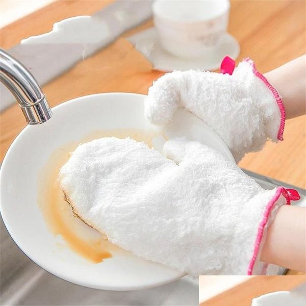 Gants De Nettoyage Blanc Gants En Fibre De Bambou Pour Laver La Vaisselle Cuisine Nettoyage Ménage Durable Réutilisable Drop Delivery 2021 Maison Jardin Dhceb