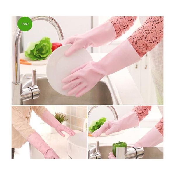 Guantes de limpieza Venta al por mayor Impermeable PVC Lavado de platos Durable Hogar Manga larga Lavado de ropa Platos Tareas de cocina Limpiar Dbc Drop Dh68M