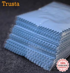 Zilverpolijstdoek schoonmaken met zak voor sterling zilveren sieraden anti tarning blauwe kleur microvezel suède4370354