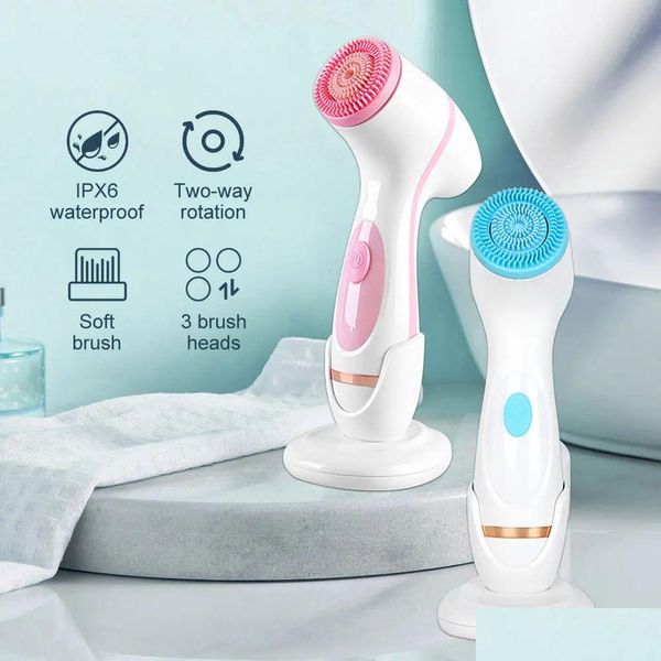 Outils de nettoyage Accessoires 3 en 1 Brosse de nettoyage électrique Sile Rotatif Nettoyant pour le visage imperméable en profondeur Masr Drop Livraison Santé Beaut Dh0Va