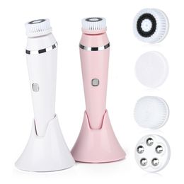 Reinigingsgereedschap Accessoires 4 op 1 Elektrische schone borstel Face Trapping Exfoliage reiniging Sonic Massager Cleaner met 4 koppen Kit Face Skin Care 230818