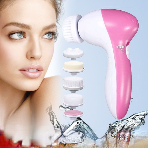 Outils de nettoyage Accessoires 5 en 1 Nettoyant électrique Lavage Machine de nettoyage du visage Nettoyant pour les pores de la peau Massage nettoyant pour le corps Mini beauté Masseur Brosse 230519