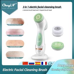 Outils de nettoyage Accessoires CkeyiN 3 en 1 Brosse nettoyante électrique Silicone Brosse faciale rotative Nettoyage en profondeur Peau Peeling Nettoyant Exfoliation 50 230327